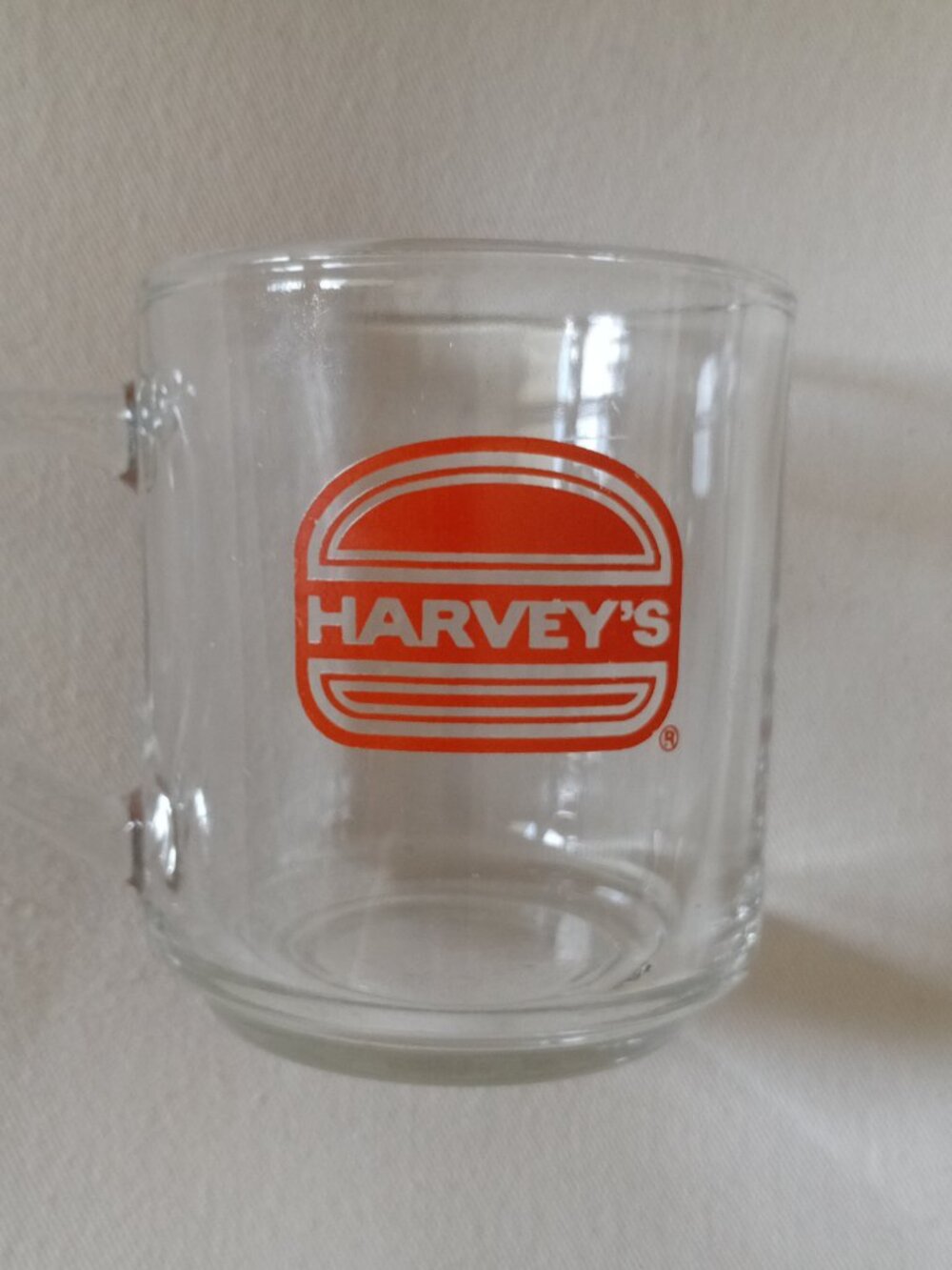 Harvey's Glass Mug With Orange Burger Logo